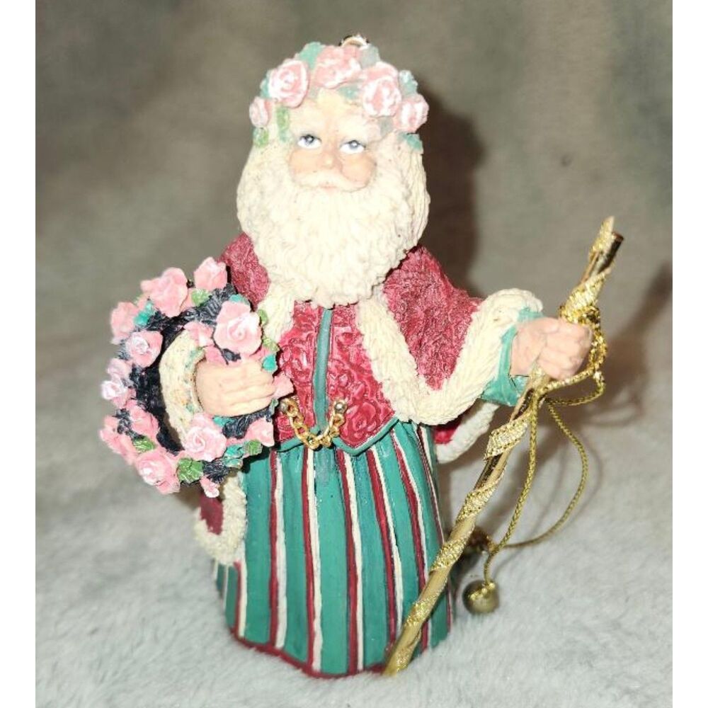 T2 VINTAGE Carlton Cards Heirloom Ornament Saint Nick Santa UNIQUE Pink Roses